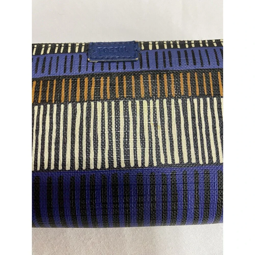 Fossil zip wallet Clutch blue Multi Color pattern card holder change pocket